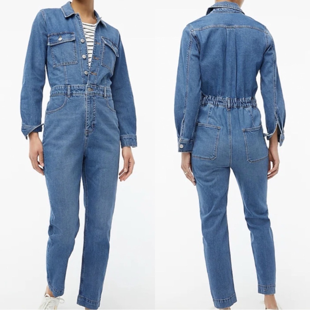 NWT J. Crew Factory ‘Denim Collared Utility Jumpsuit’ in “Blue Azure Wash” Sz 6